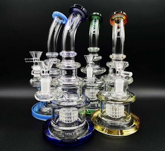 Four glass matrix percolater bongs in assorted colors